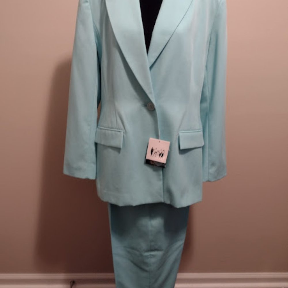 Together, 2pc Pant Suit, Light Blue, Pleated Back, Size-12, New